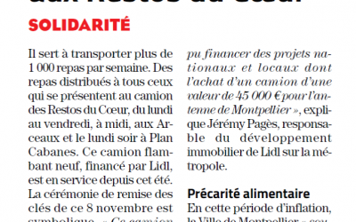 Solidarité Restos du Cœur (Marie Massart, Mustapha Laoukiri, Stéphane Jouault – Midi Libre 10.11.2022)