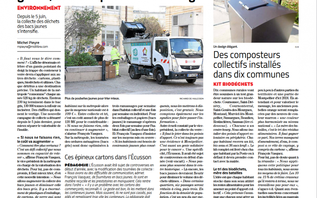 Trop de déchets valorisables dans les poubelles grises, la métropole de Montpellier fait le ménage : François Vasquez (Midi Libre 09.06.2023)