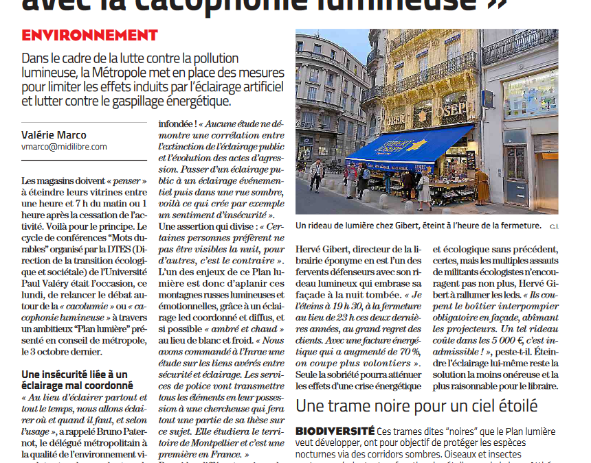 Un Plan Lumière pour « en finir avec la cacophonie lumineuse » : Bruno Paternot (Midi Libre 28 novembre 2023)