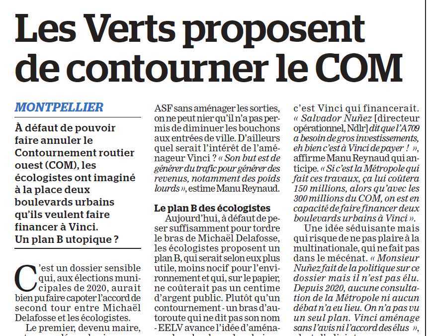 La Marseillaise : Les Verts proposent de contourner le COM  (9 février 2024)