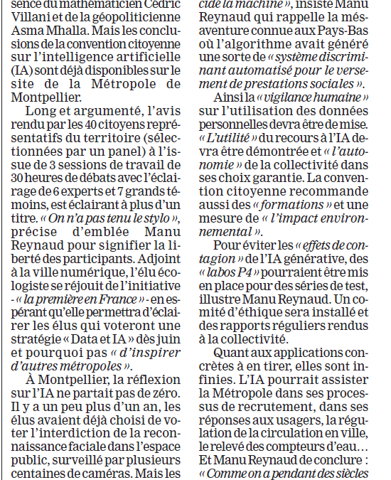 IA : la convention citoyenne a fixé les grands principes (Manu Reynaud – La Marseillaise 16 avril 2024)
