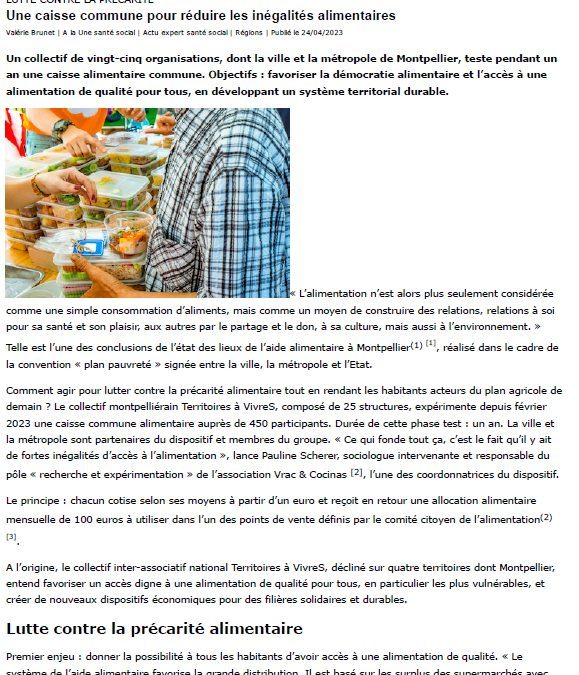 Caisse alimentaire commune : Marie Massart dans la Gazette des Communes